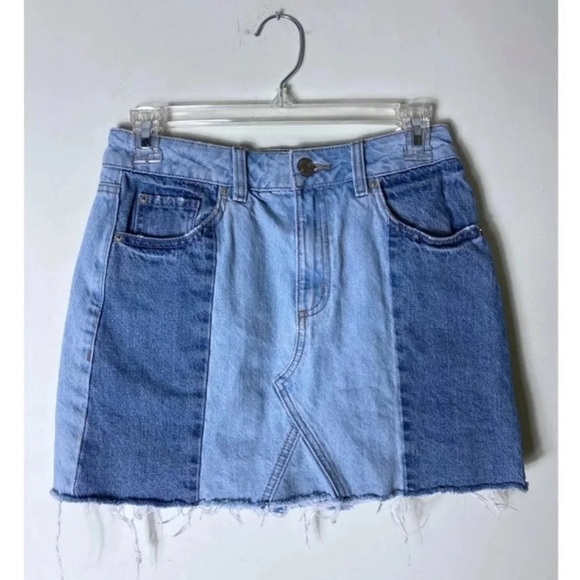Garage Dresses & Skirts - Garage Colorblock Raw Hem Denim Skirt Blue XS